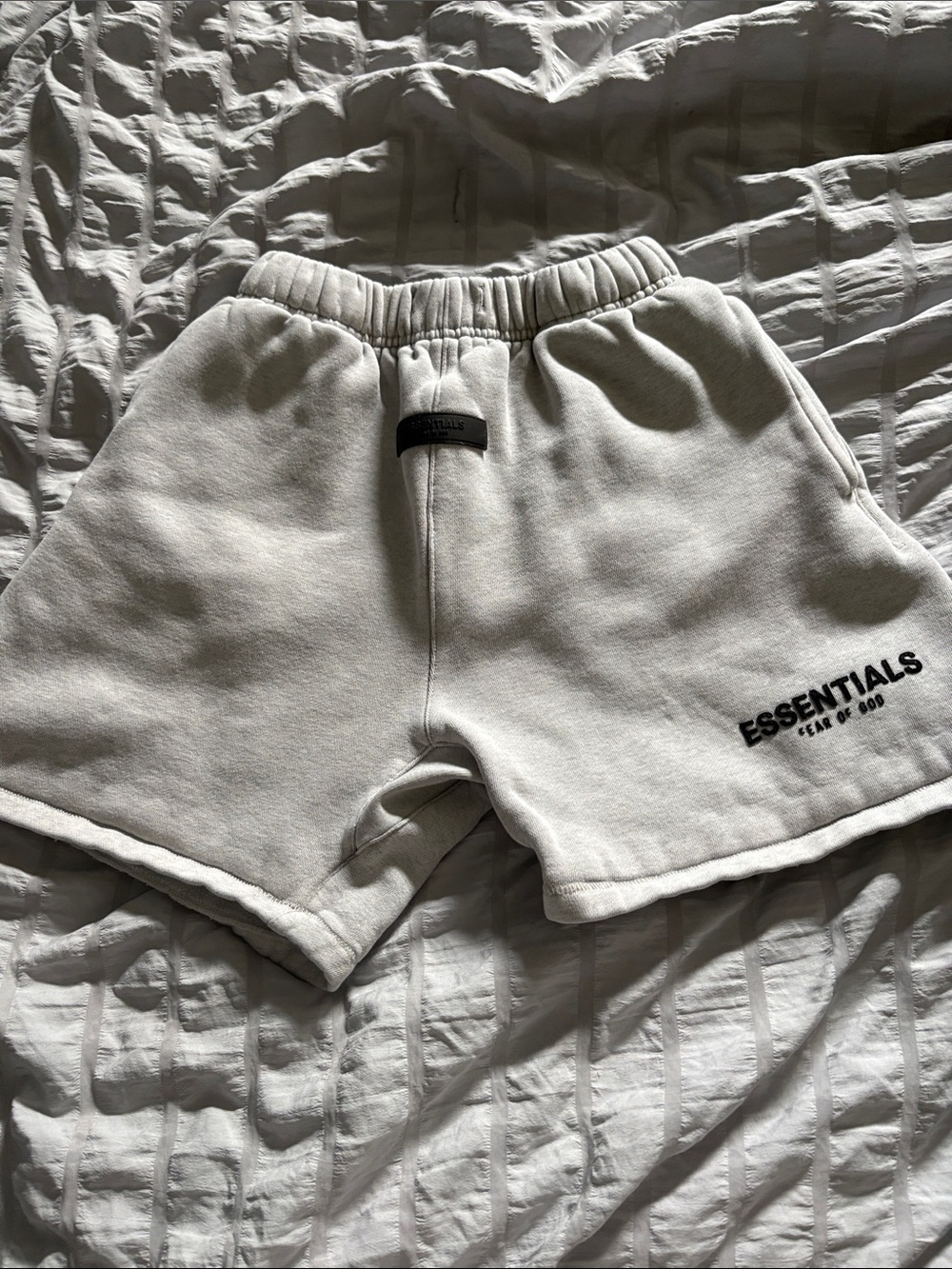 Essentials Kids Cream Shorts with Black Logo